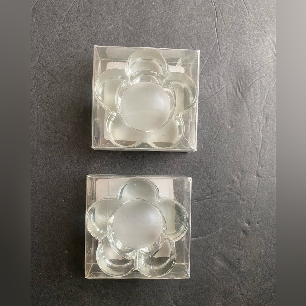 Michaels glass Modern Peony floral tea light candle holders, set of two